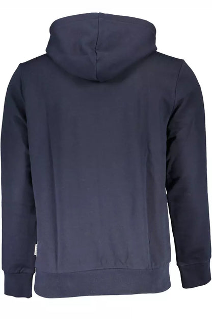 Napapijri Blue Cotton Hooded Sweatshirt with Logo Print Napapijri