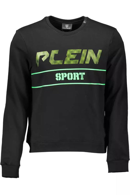 Plein Sport Sleek Black Cotton Sweatshirt with Bold Accents Plein Sport