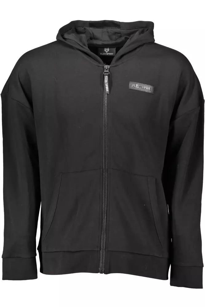 Plein Sport Sleek Black Zip Hoodie with Contrasting Accents Plein Sport