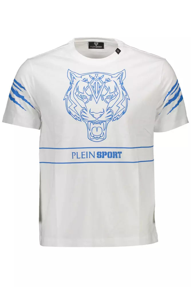 Plein Sport Sleek White Cotton Tee with Bold Contrasts Plein Sport