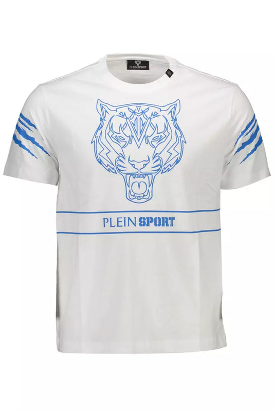 Plein Sport Sleek White Cotton Tee with Bold Contrasts Plein Sport