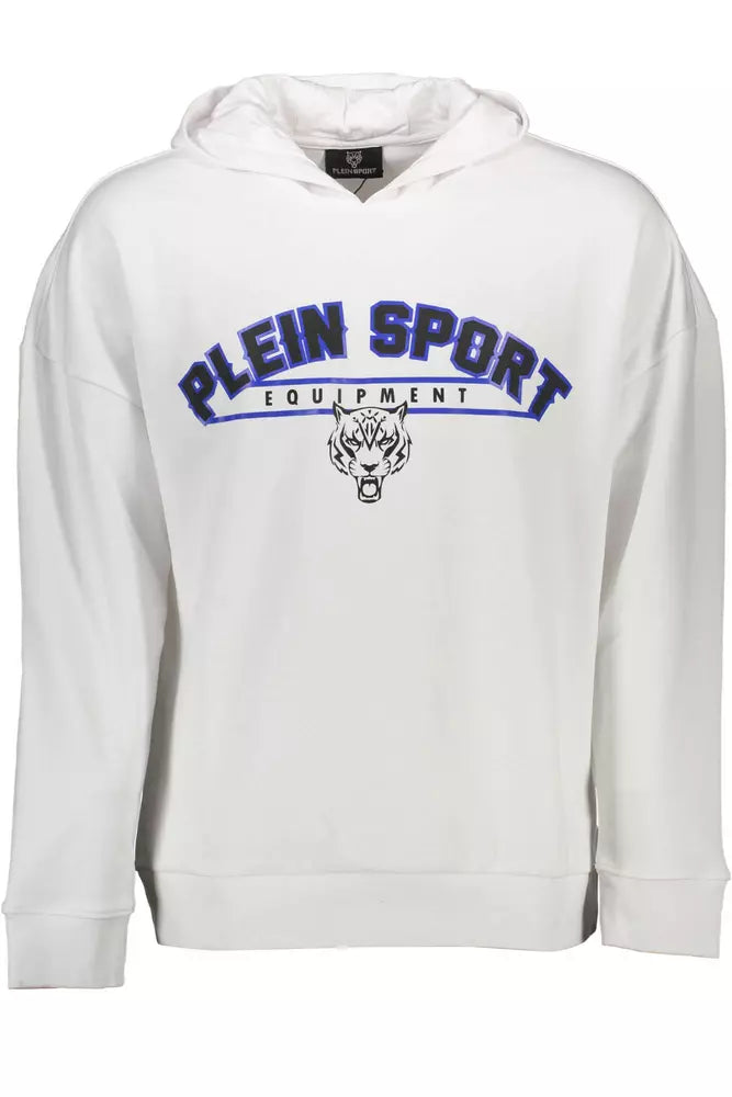 Plein Sport Sleek White Hooded Sweatshirt with Contrasting Accents Plein Sport