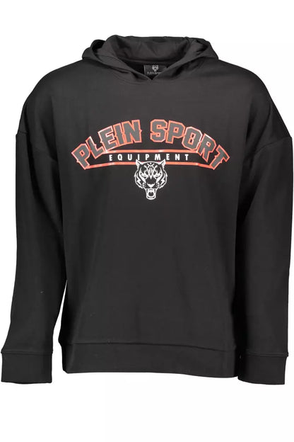 Plein Sport Sleek Black Hooded Sweatshirt with Print Detail Plein Sport