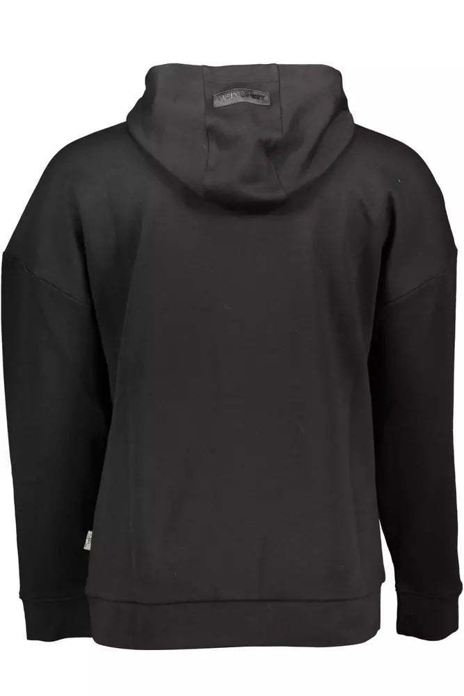 Plein Sport Sleek Black Hooded Sweatshirt with Print Detail Plein Sport