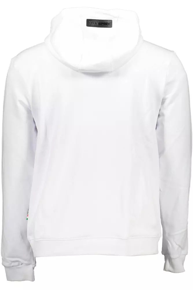 Plein Sport Chic White Hooded Cotton Sweatshirt with Logo Plein Sport