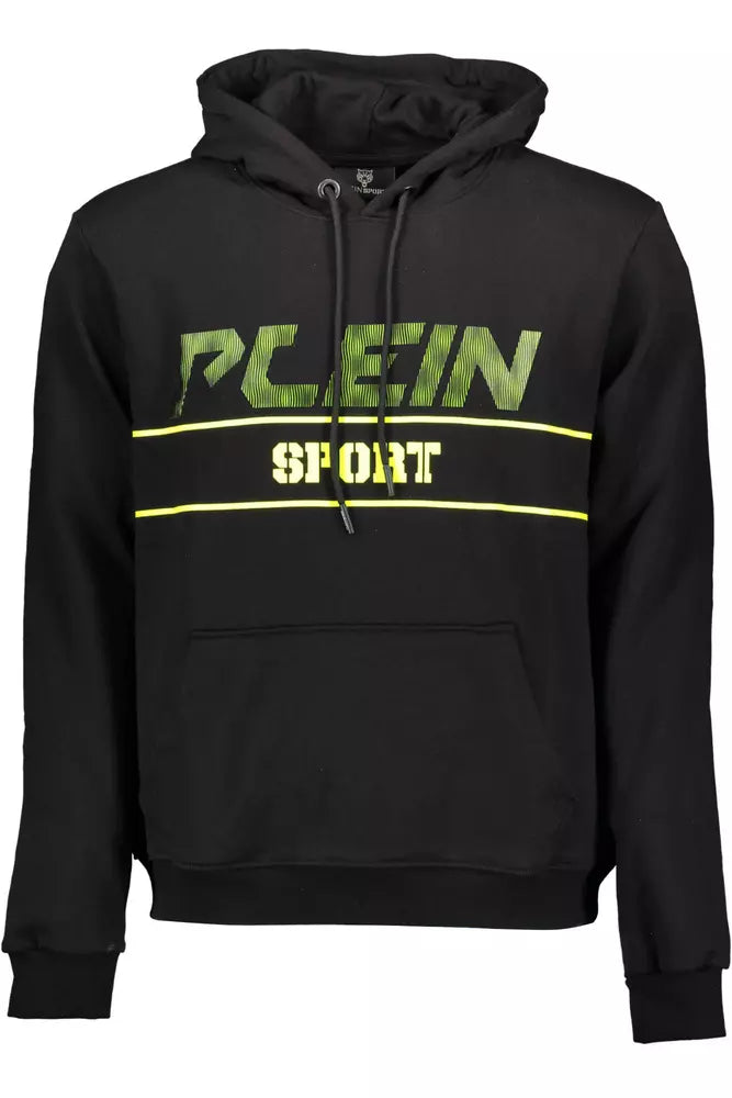 Plein Sport Sleek Black Hooded Sweatshirt with Bold Accents Plein Sport