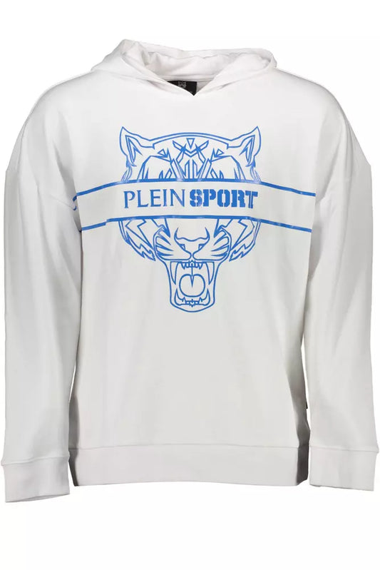 Plein Sport Sleek White Hooded Sweatshirt with Contrasting Print Plein Sport