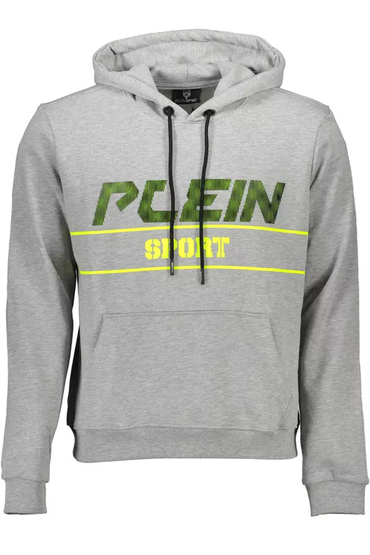 Plein Sport Sleek Gray Long-Sleeved Hooded Sweatshirt Plein Sport