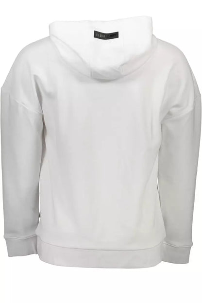 Plein Sport Sleek White Hooded Sweatshirt with Contrasting Print Plein Sport