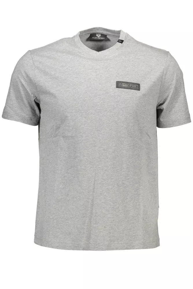 Plein Sport Sleek Gray Crewneck Tee with Bold Back Print Plein Sport