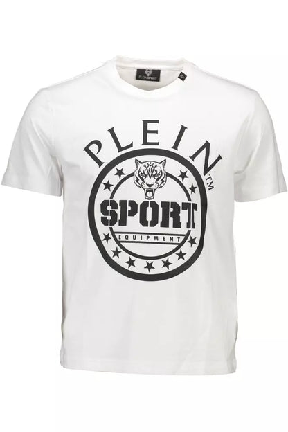 Plein Sport Sleek White Cotton Crew Neck Tee with Contrasting Details Plein Sport