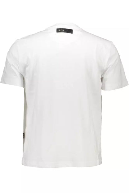 Plein Sport Sleek White Cotton Crew Neck Tee with Contrasting Details Plein Sport