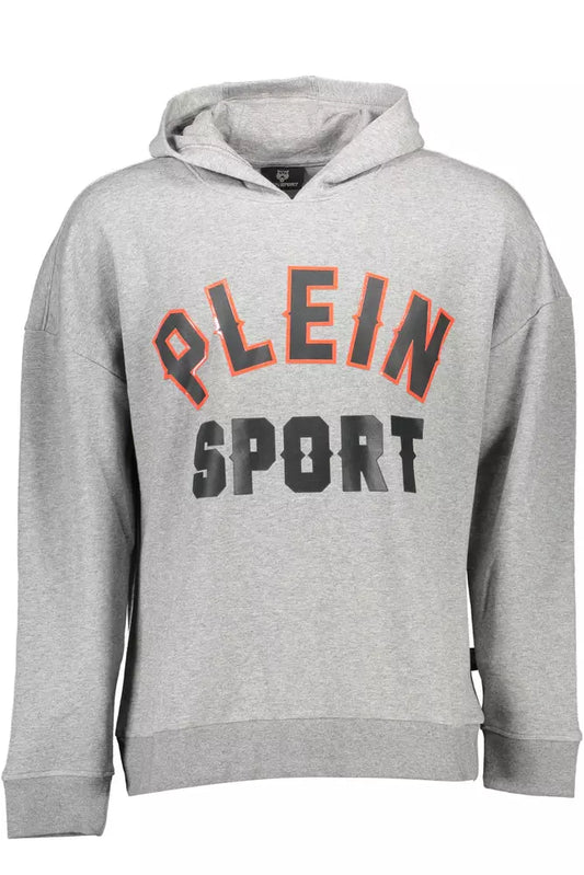 Plein Sport Sleek Gray Hooded Sweatshirt with Bold Contrasts Plein Sport