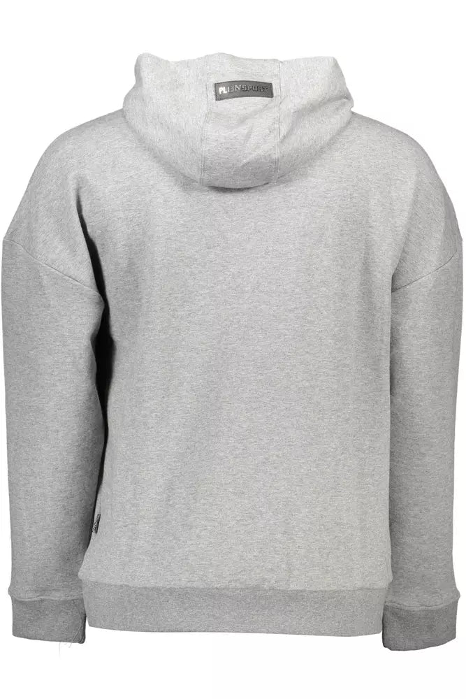 Plein Sport Sleek Gray Hooded Sweatshirt with Contrasting Details Plein Sport