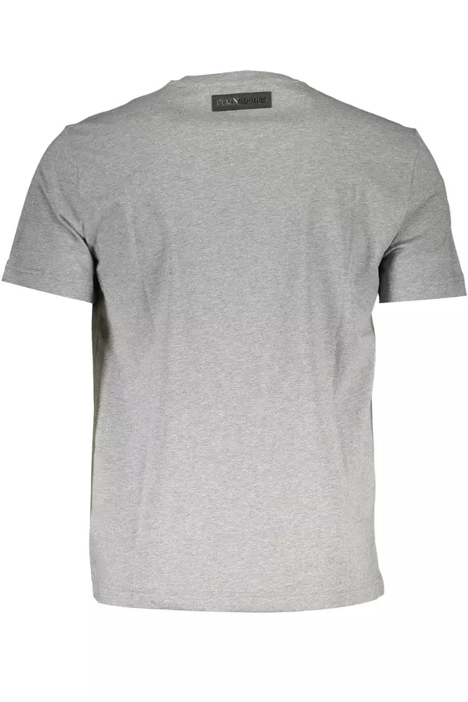 Plein Sport V-Neck Printed Logo Tee in Gray Plein Sport