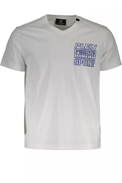 Plein Sport White V-Neck Logo Tee with Print Detail Plein Sport