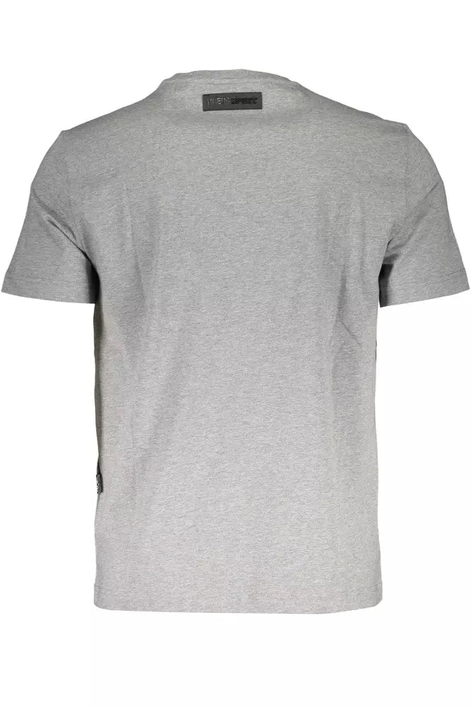 Plein Sport Sleek Gray Cotton Crew Neck Tee with Logo Print Plein Sport