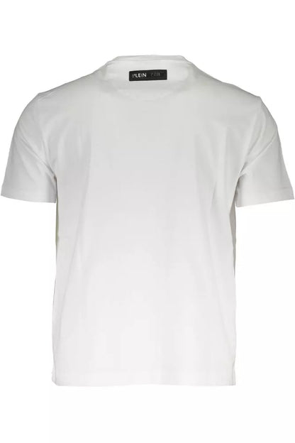 Plein Sport Crisp White Cotton Crew Neck Tee With Bold Print Plein Sport