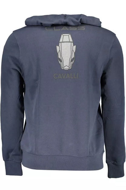 Cavalli Class Blue Cotton Hooded Sweatshirt with Logo Print Cavalli Class