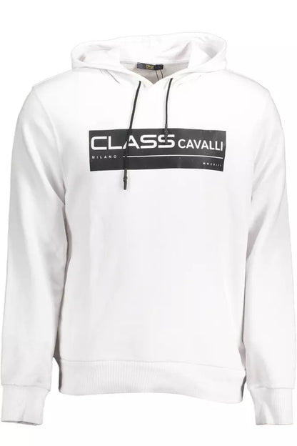 Cavalli Class Classy White Hooded Cotton Sweatshirt Cavalli Class