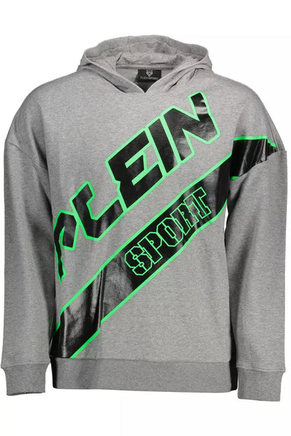 Plein Sport Sleek Gray Hooded Sweatshirt with Bold Accents Plein Sport