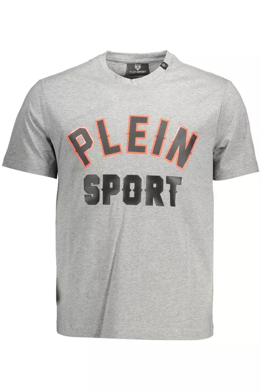 Plein Sport Sleek Gray Cotton Tee with Bold Details Plein Sport