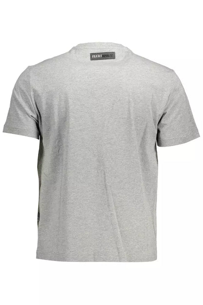 Plein Sport Sleek Gray Cotton Tee with Bold Details Plein Sport