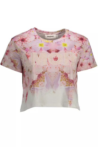 Desigual Chic Pink Embroidered Cotton Tee Desigual