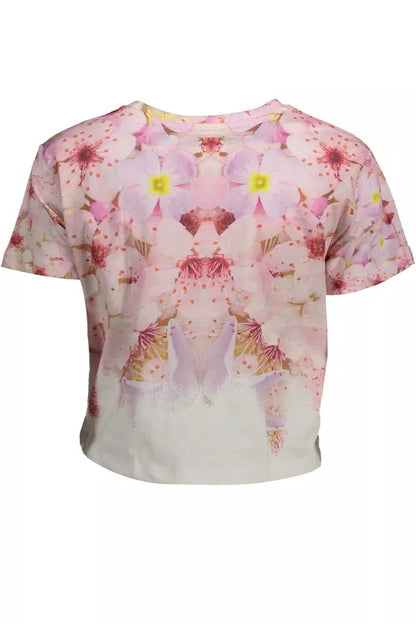 Desigual Chic Pink Embroidered Cotton Tee Desigual