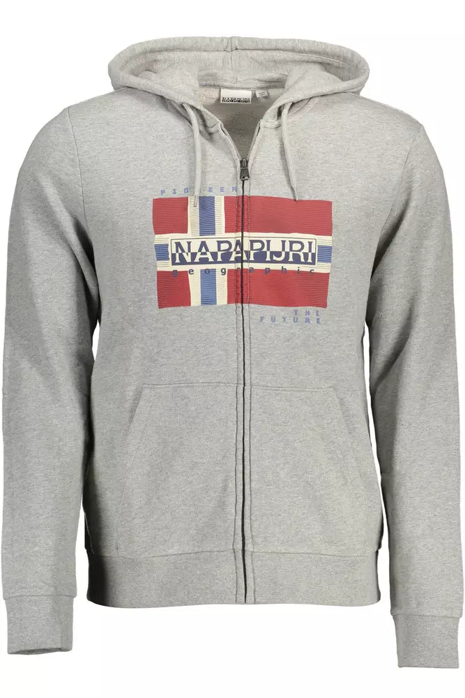 Napapijri Chic Gray Hooded Sweatshirt with Zip Pocket Napapijri