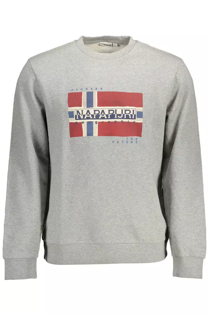 Napapijri Chic Grey Cotton Sweatshirt with Iconic Print Napapijri