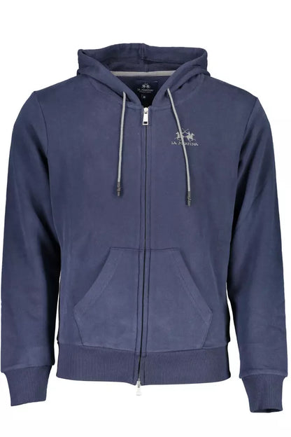 La Martina Elegant Blue Hooded Zip Sweater La Martina