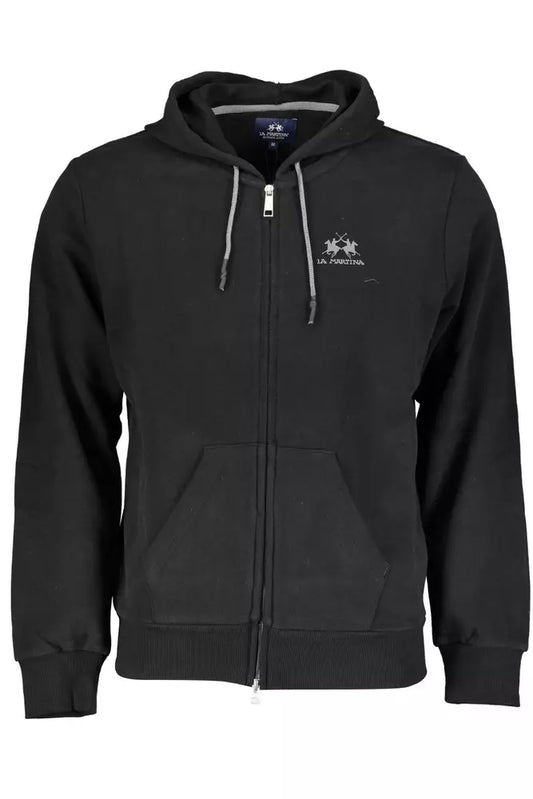 La Martina Elegant Black Cotton Hooded Sweatshirt La Martina