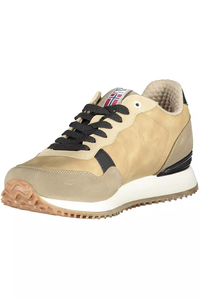 Napapijri Beige Lace-Up Sports Sneakers with Logo Accent Napapijri