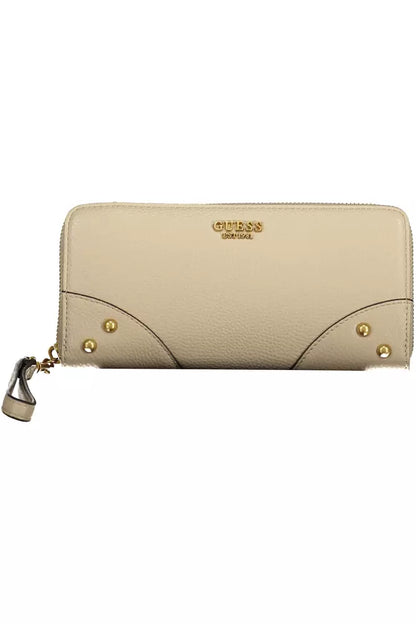 Guess Jeans Beige Chic Zip Wallet with Contrasting Accents Guess Jeans