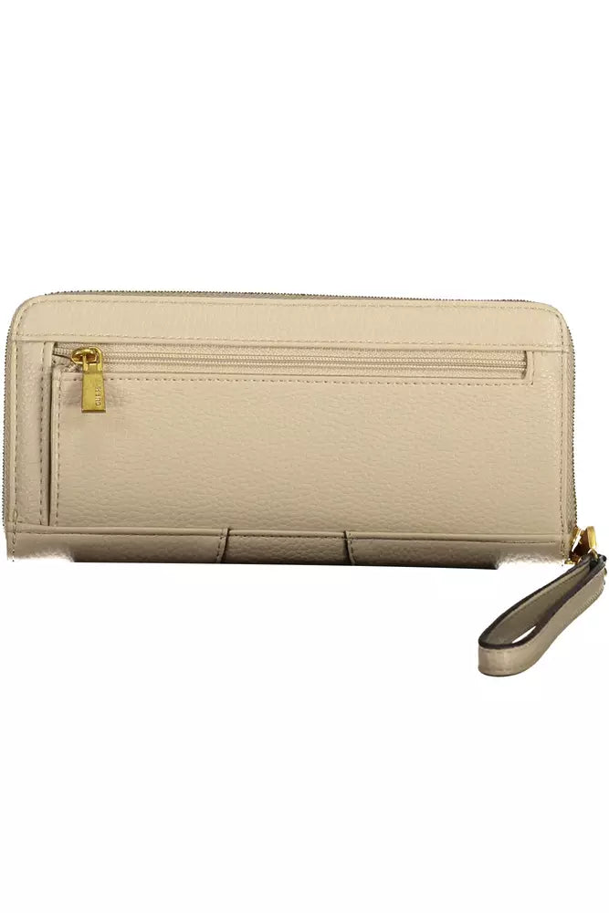 Guess Jeans Beige Chic Zip Wallet with Contrasting Accents Guess Jeans