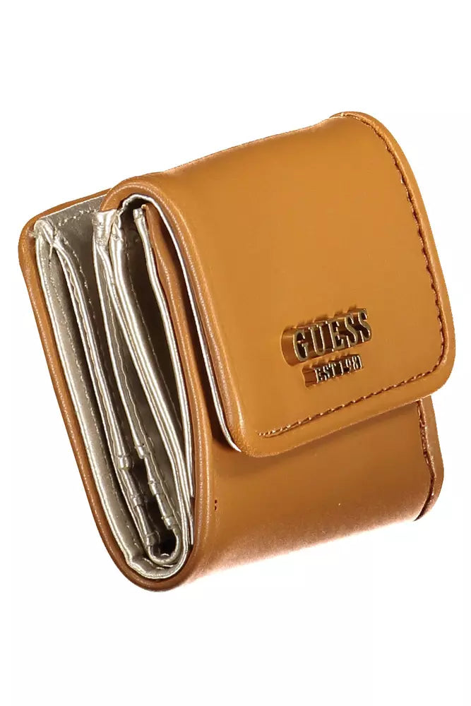 Guess Jeans Chic Brown Snap Wallet with Contrast Detailing Guess Jeans