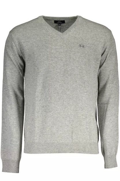 La Martina Elegant Gray V-Neck Luxury Sweater La Martina