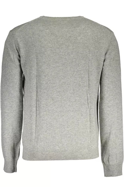 La Martina Elegant Gray V-Neck Luxury Sweater La Martina