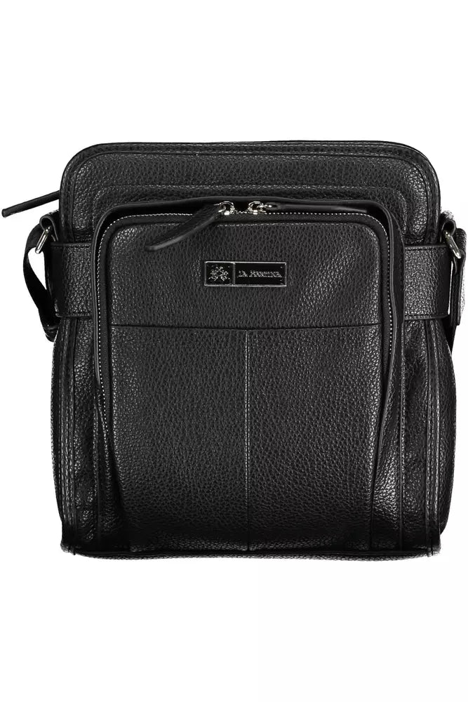 La Martina Sleek Black Shoulder Bag with Contrast Details La Martina