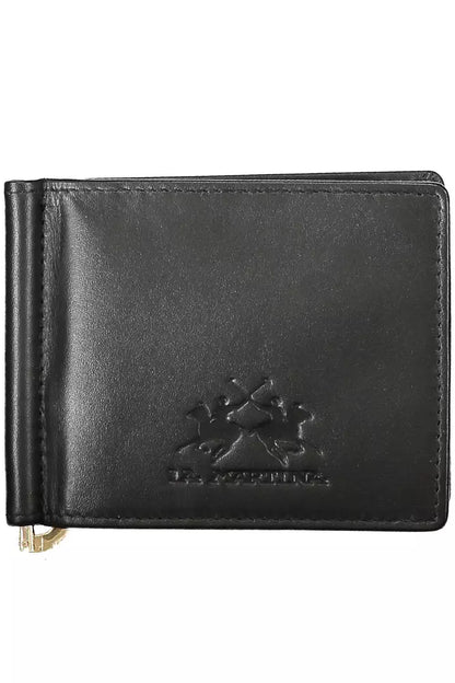 La Martina Sleek Black Leather Money Clip Wallet La Martina