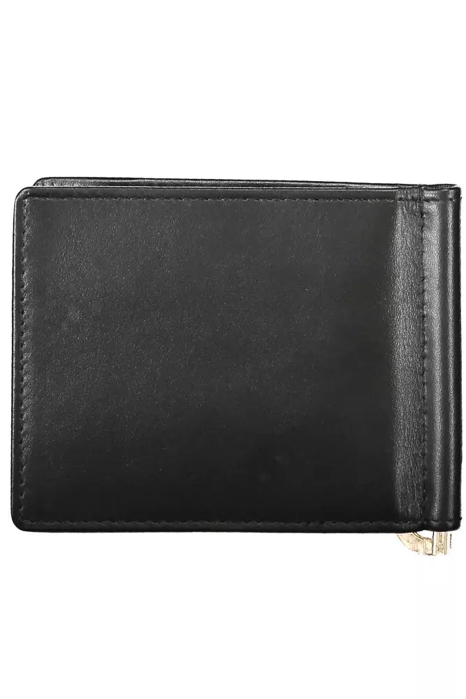 La Martina Sleek Black Leather Money Clip Wallet La Martina