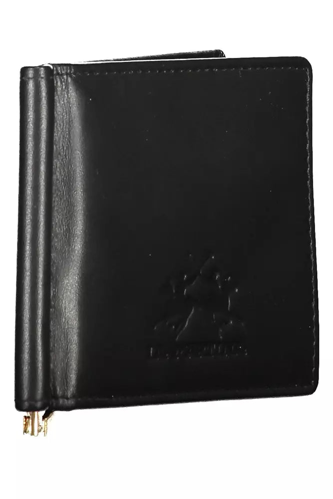 La Martina Sleek Black Leather Money Clip Wallet La Martina