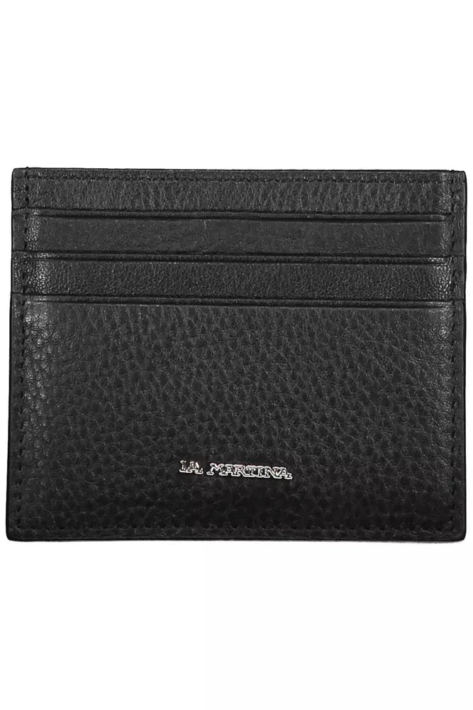 La Martina Sleek Black Leather Card Holder La Martina