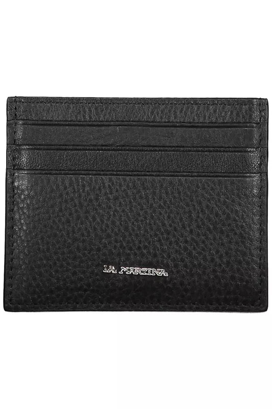 La Martina Sleek Black Leather Card Holder La Martina