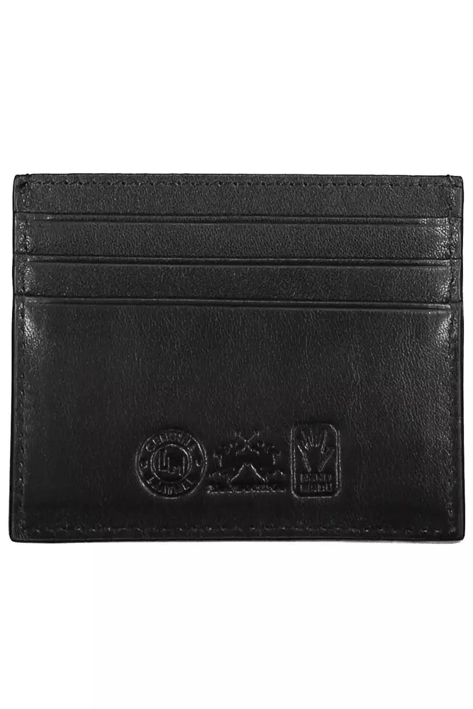 La Martina Sleek Black Leather Card Holder La Martina