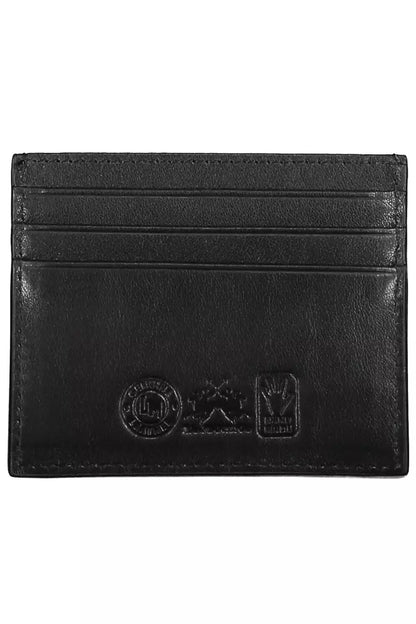 La Martina Sleek Black Leather Card Holder La Martina