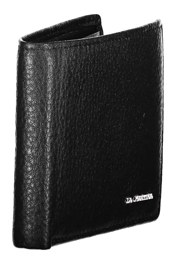 La Martina Sophisticated Black Leather Dual Compartment Wallet La Martina