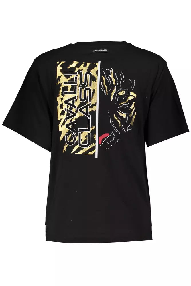 Cavalli Class Sleek Black Cotton Tee with Exclusive Print Cavalli Class