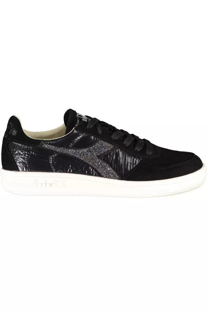 Diadora Elegant Black Sneakers with Swarovski Crystals Diadora